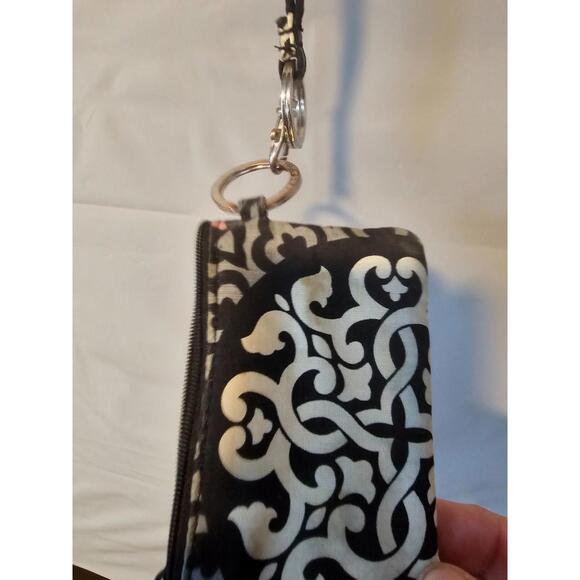 Vera Bradley ID pouch and Keychain Zip Wallet & Lanyard Black Floral - Picture 3 of 5